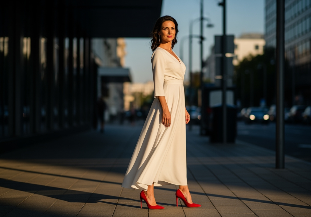 Biała sukienka i czerwone szpilki – ikona elegancji i odwagi w modzie damskiej